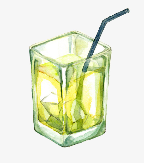 手绘水彩绘画夏日解渴冰饮绿茶免抠
