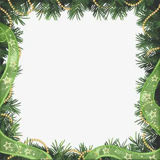 绿色松叶节日边框免抠