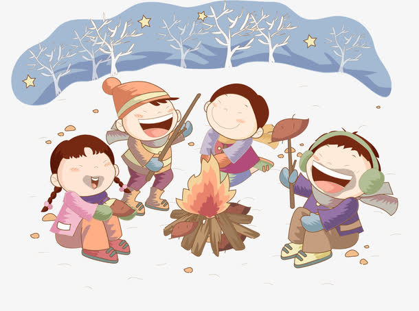 烤火取暖的小孩免抠