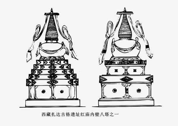 西藏扎达古格遗址红庙内壁八塔免抠