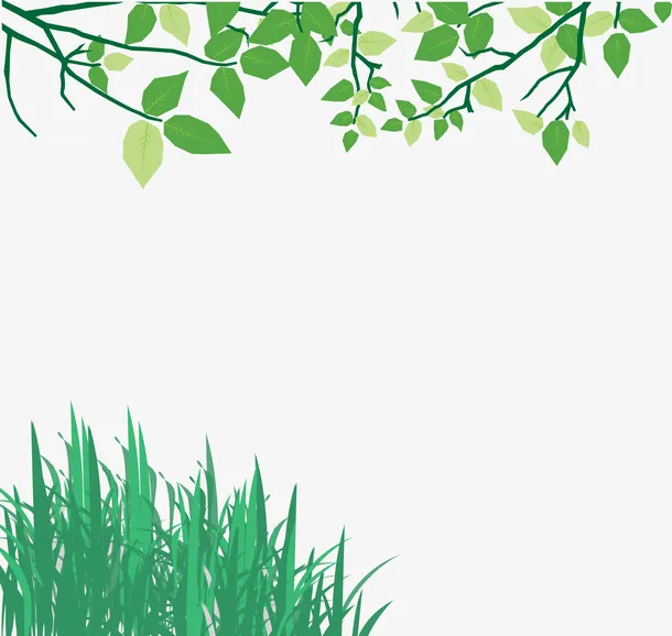 手绘绿色草树枝背景矢量图