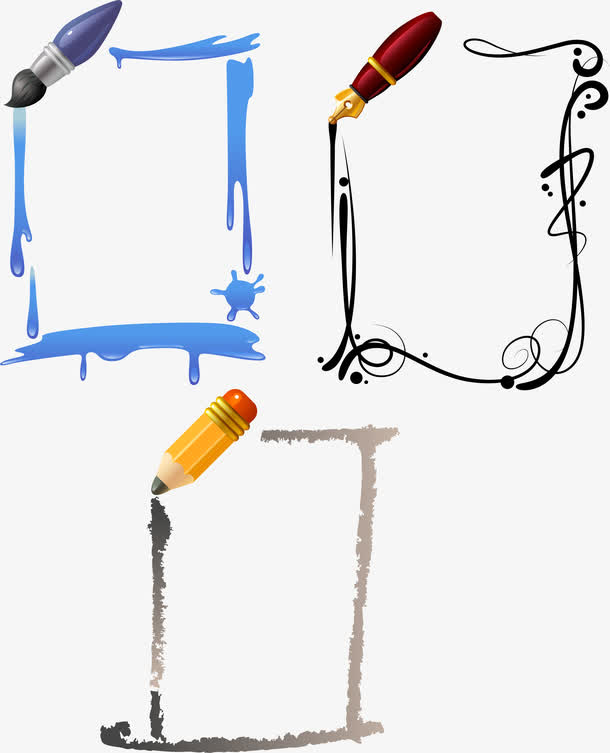 3款笔与纸长框矢量素材免抠