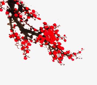 红色寒梅图案免抠