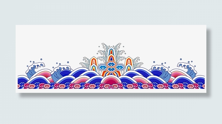 国潮浪花边框免抠