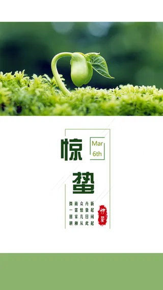 二十四节气惊蛰海报清新绿手机海报背景图高清