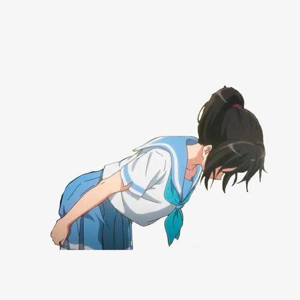 90度鞠躬的女学生免抠