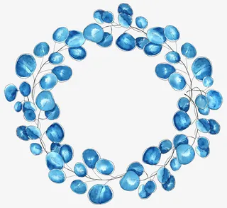手绘蓝色简约花草花环免抠