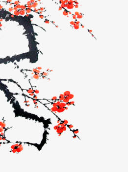 手绘梅花树枝海报免抠