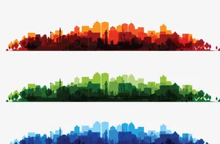 水彩水墨城市剪影免抠