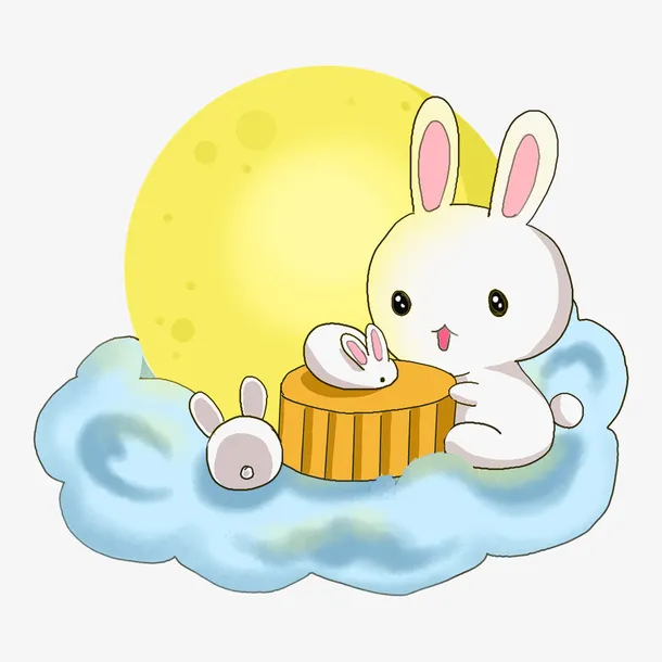 中秋玉兔插画月饼免抠