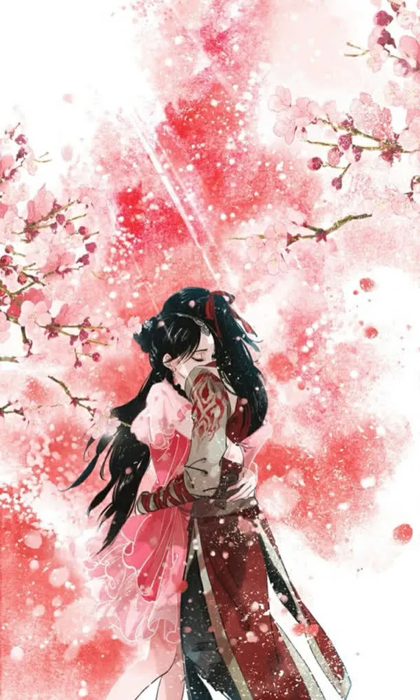 手绘水彩粉色桃花美女免抠