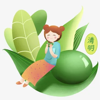 女孩吃青团清明节免抠