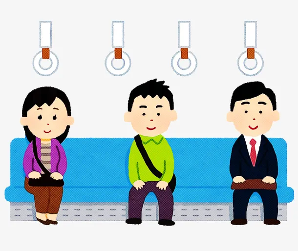 手绘 卡通  安全  人物 做地铁 公交免抠