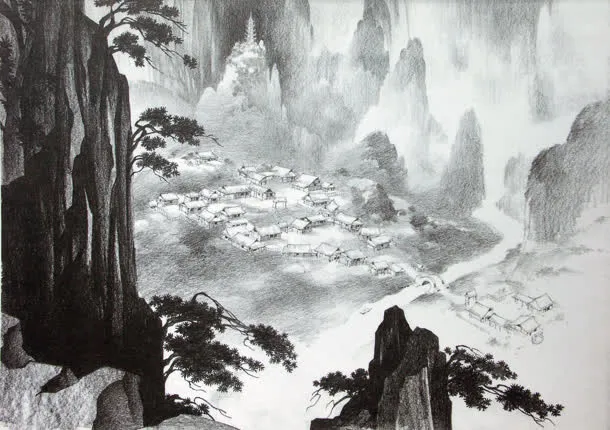 坐落在山河间的小山村免抠