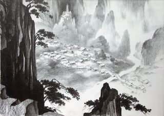 坐落在山河间的小山村免抠