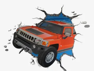 破墙立体图越野车免抠