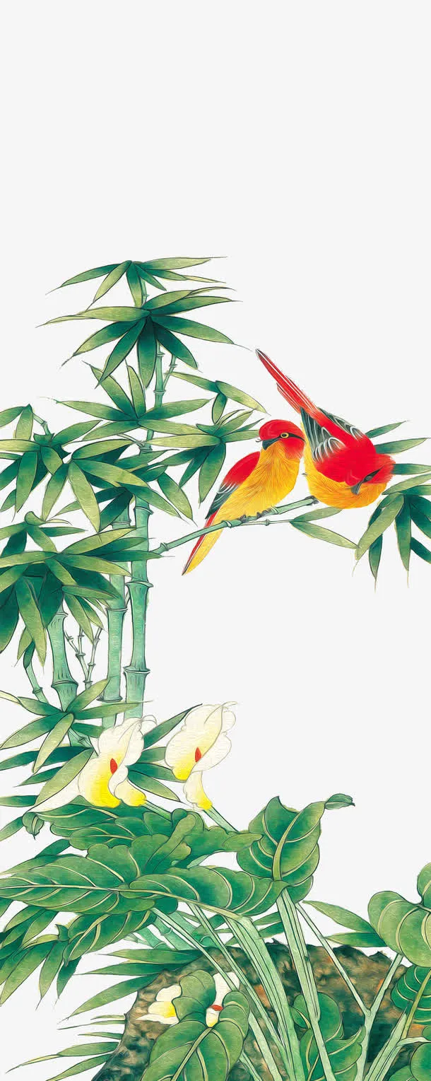 手绘花鸟免抠