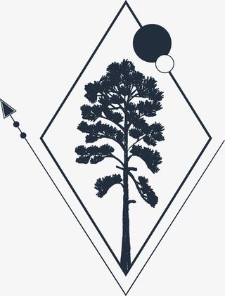 树木黑白花臂图案免抠