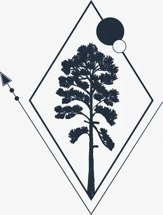 树木黑白花臂图案免抠