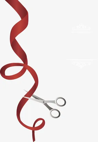螺旋红丝带剪彩免抠