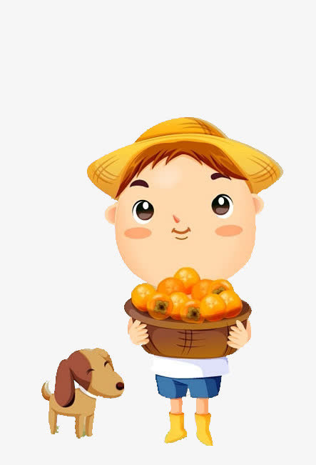 孩童和柿子免抠