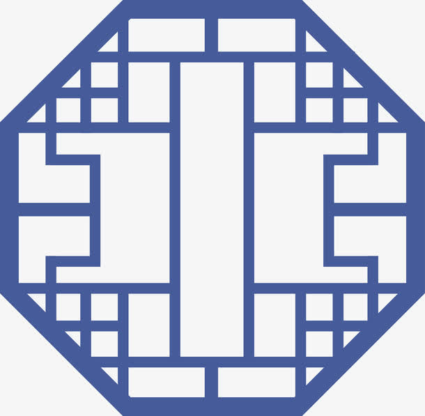 蓝色中式窗纹图案免抠