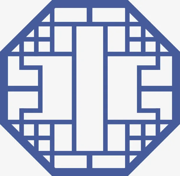蓝色中式窗纹图案免抠