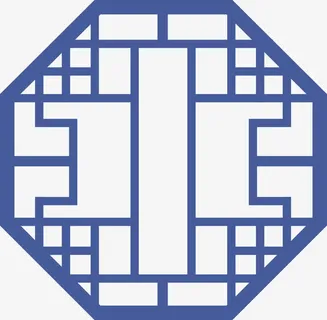 蓝色中式窗纹图案免抠