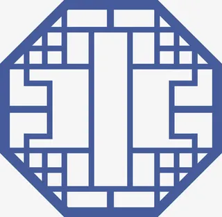 蓝色中式窗纹图案免抠