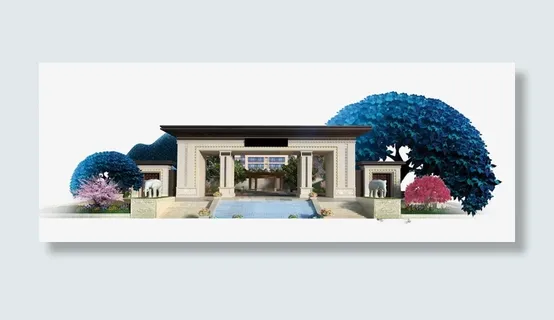 新中式大门景免抠