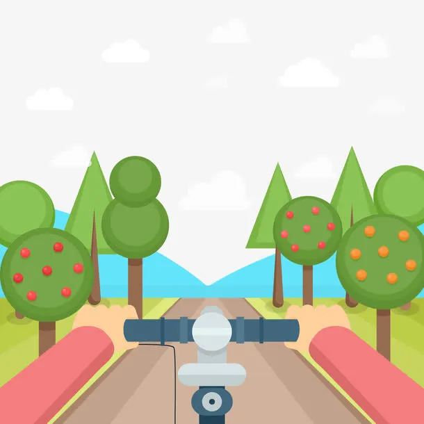 创意骑车视角风景矢量图免抠