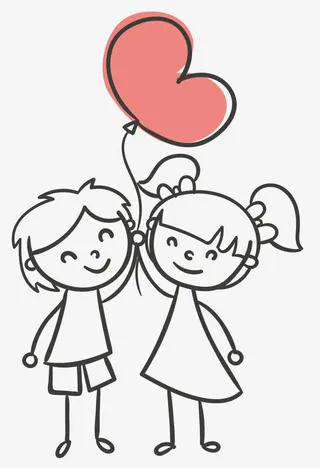 浪漫线稿简笔情侣画免抠
