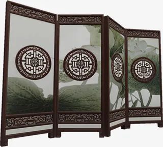 古典水墨荷叶落地屏风免抠