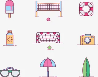 可爱扁平化夏日沙滩图标免抠