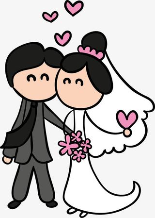 矢量手绘卡通新郎和新娘免抠