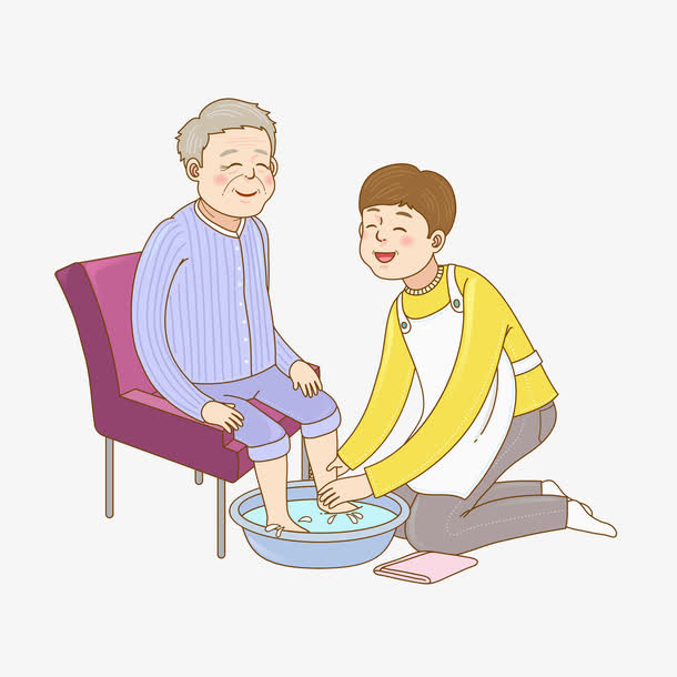 卡通老人洗脚免抠图免抠