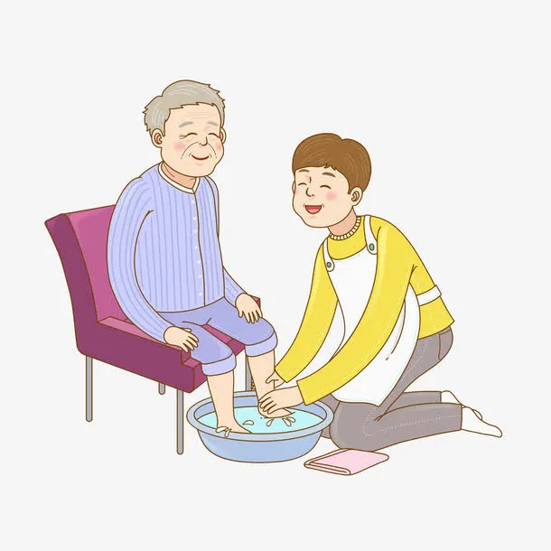 卡通老人洗脚免抠图免抠