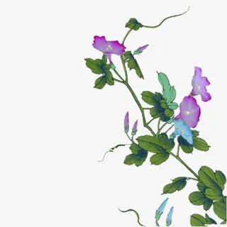 古风彩绘红花绿叶免抠