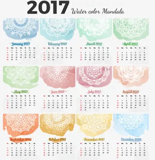 水彩花纹日历免抠