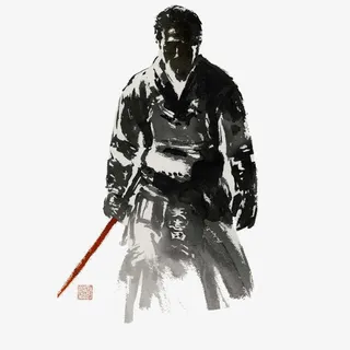 中国风酷帅水墨剑客免抠