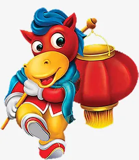 红色卡通灯笼马儿免抠