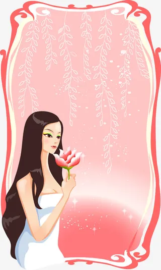 粉色卡通美少女边框免抠