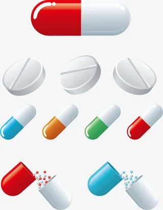 手绘扁平化药片胶囊免抠