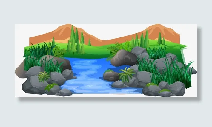 矢量图山间小溪流免抠