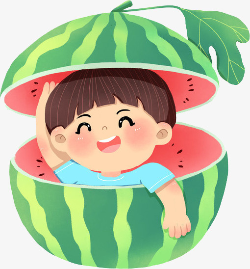 小清新夏天男孩西瓜里避暑免抠