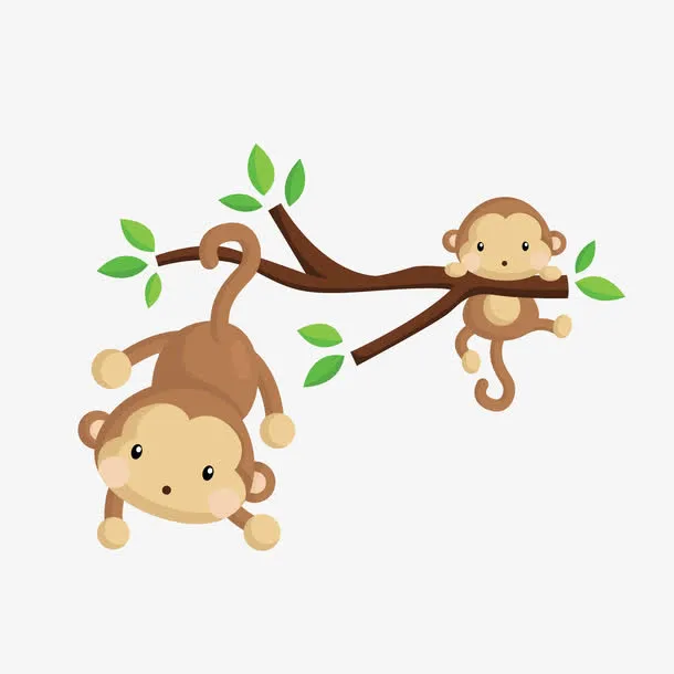 矢量手绘树枝动物小猴免抠