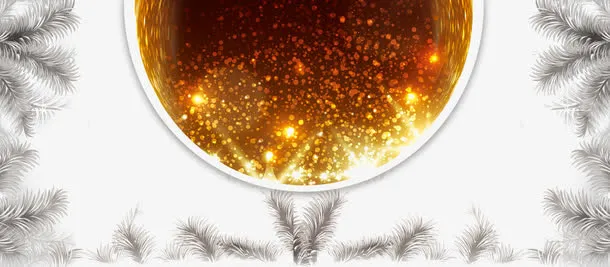 圣诞树叶边框与金色球免抠