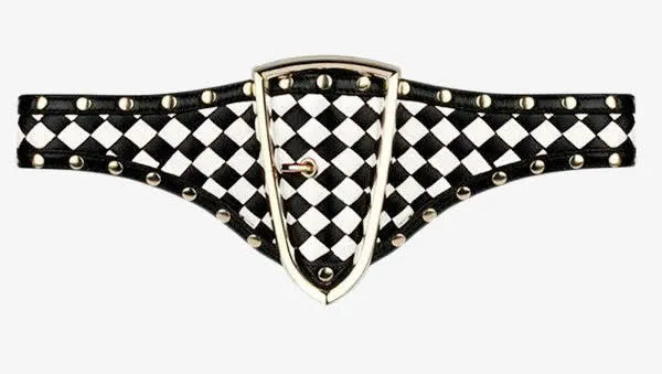 黑白棋盘格纹金属铆钉腰带免抠