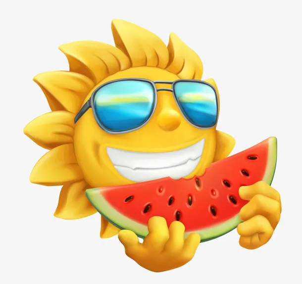 卡通太阳公公吃西瓜免抠