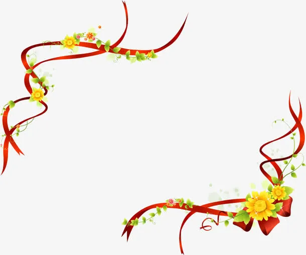 鲜花丝带边框免抠